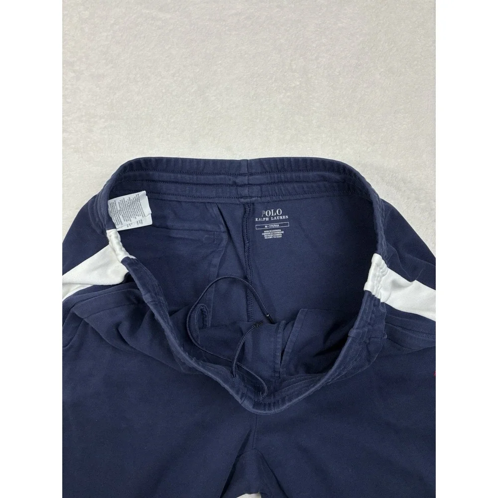 Polo Ralph Lauren Jogger Sweatpants Men Medium Blue White Side Stripe Pony